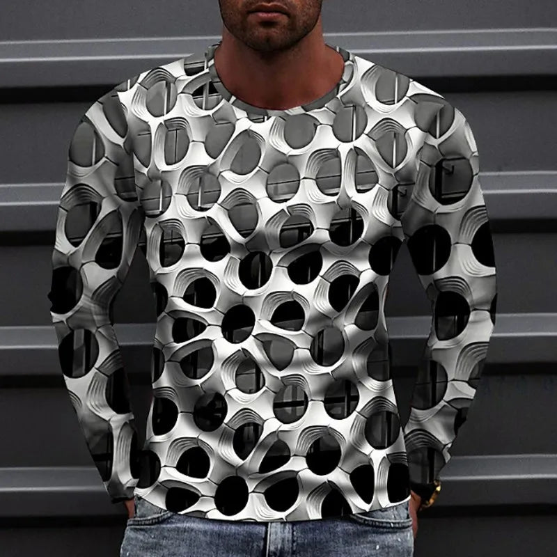 2023 New Autumn Man's Optical Illusion Round Neck Long Sleeve T-shirt 3D printing Fashion Top pullover T Shirts Man's Clothing