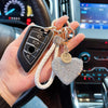 Clay diamond full diamond love key chain studded leather rope cross-border heart-shaped car key chain female exquisite pendant.
