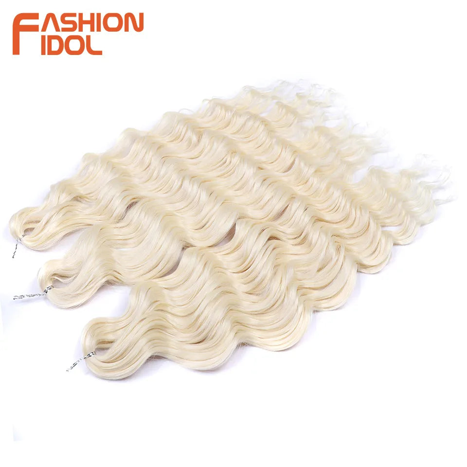 FASHION IDOL 24 Inch Synthetic Hair Water Wave Braiding Hair Extensions Ombre Rainbow color Deep Wave Curl Twist Crochet Hair