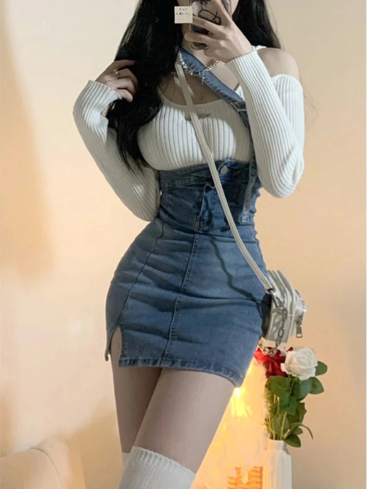 Spring Elegant Vintage Knitted Suits Women Even Party Clothing Korean 3 Piece Dress Set Office Lady Sweater Vest + Mini Skirt