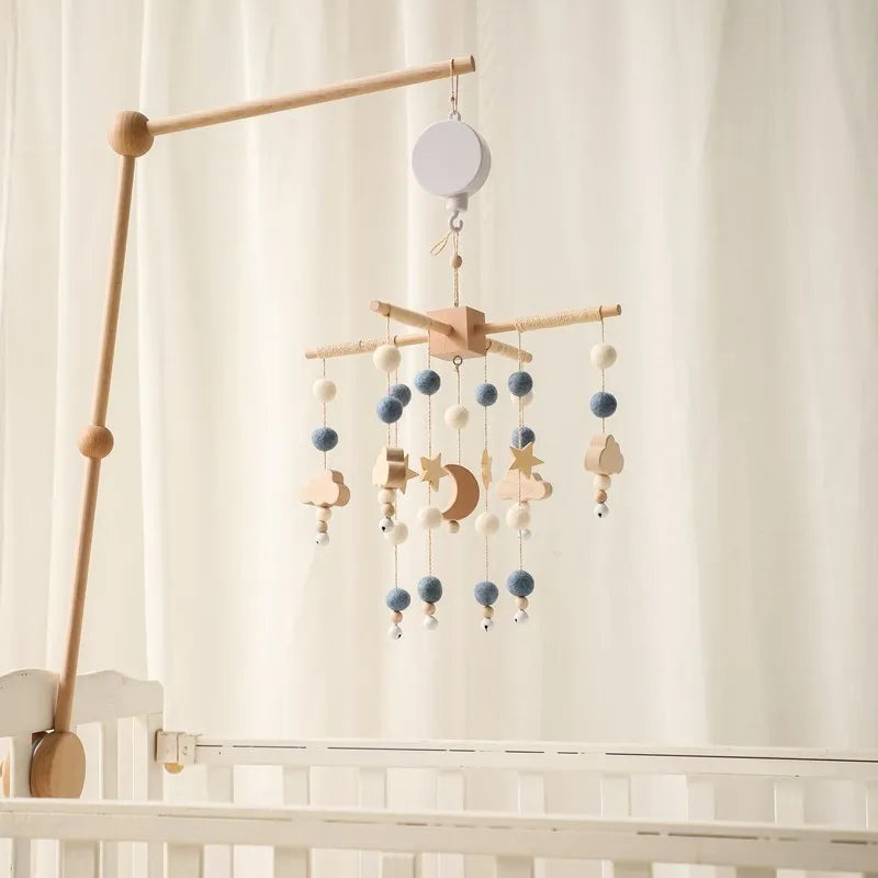 Crib Mobile Bed Bell Wooden Baby Rattles Soft Felt Cartoon Animal Bed Bell Newborn Music Box Hanging Toy Crib Bracket Baby Gifts