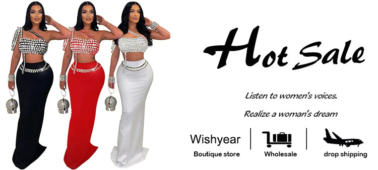 Luxury Celebrities Evening Club Outfit for Women Sexy Black Single Shoulder Diamonds Long Skirts and Crop Tops Two 2 Pieces Suit
