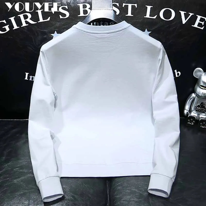 Round Collar Men's Pullover New Male Hoodies Personalized Hat Hot Diamond Print Fashionable Top Youth Bottoming Shirt Clothing