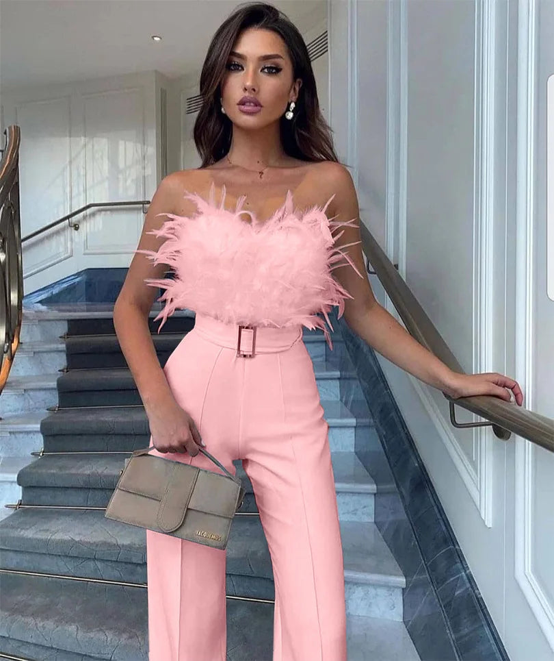 Women Sexy Jumpsuit Breast Wrap Spring Summer Fashion Female Elegant White Empire Casual Straight Long Jumpsuits