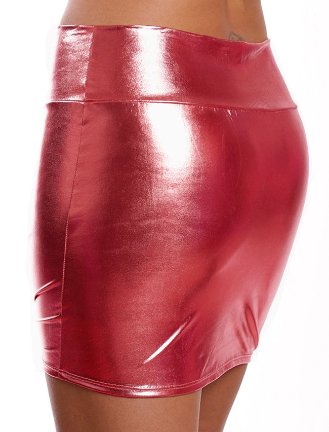 Autumn and Winter Mid-Length Imitation Leather Bronzing plus Size Skirt