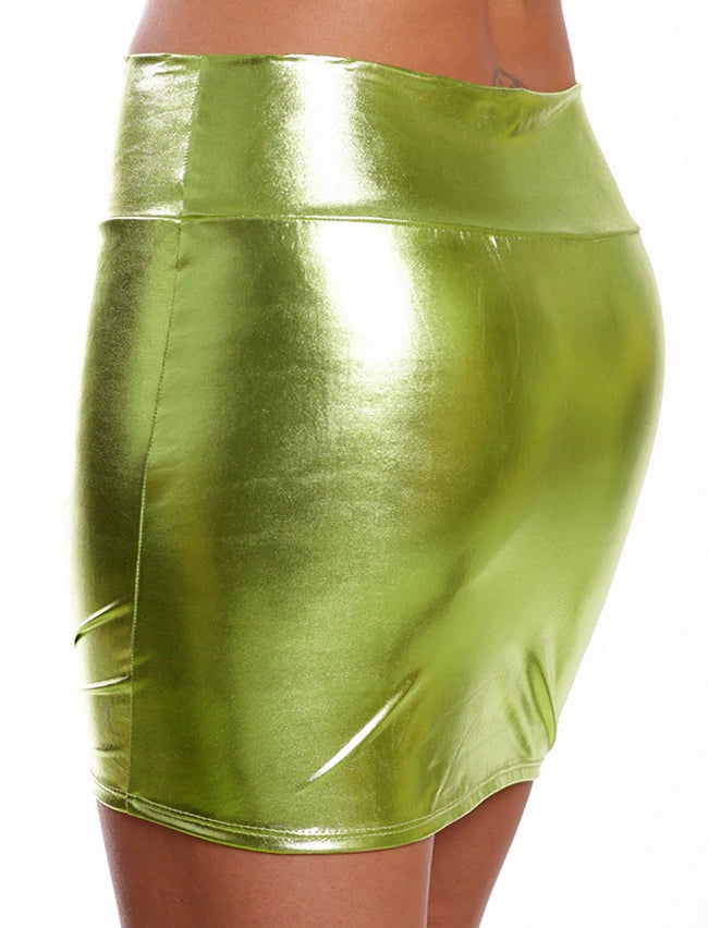 Autumn and Winter Mid-Length Imitation Leather Bronzing plus Size Skirt