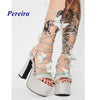 Platform Bling Bling Shoes 2022 Open Toe Butterfly Chunky Heel Sandals Cross Tied Lace Up High Heels Summer Women Shoes Sweet