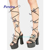 Platform Bling Bling Shoes 2022 Open Toe Butterfly Chunky Heel Sandals Cross Tied Lace Up High Heels Summer Women Shoes Sweet