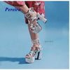 Platform Bling Bling Shoes 2022 Open Toe Butterfly Chunky Heel Sandals Cross Tied Lace Up High Heels Summer Women Shoes Sweet