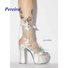 Platform Bling Bling Shoes 2022 Open Toe Butterfly Chunky Heel Sandals Cross Tied Lace Up High Heels Summer Women Shoes Sweet