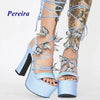Platform Bling Bling Shoes 2022 Open Toe Butterfly Chunky Heel Sandals Cross Tied Lace Up High Heels Summer Women Shoes Sweet