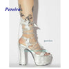 Platform Bling Bling Shoes 2022 Open Toe Butterfly Chunky Heel Sandals Cross Tied Lace Up High Heels Summer Women Shoes Sweet