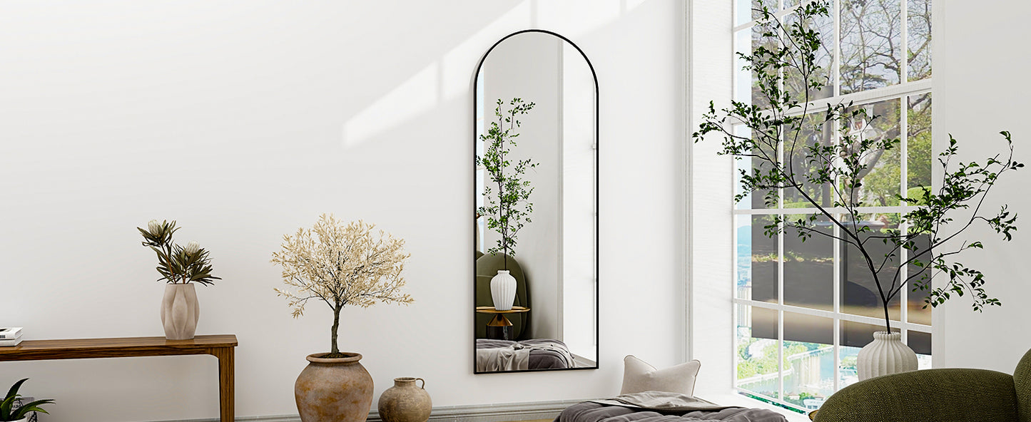 64"x21" Full Length Mirror Arched Full Mirror Free Standing Leaning Mirror Wall-Mounted Mirror Aluminum Frame Modern Mirrors