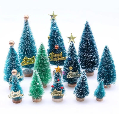 Decorated Mini Christmas Tree Cedar Pine on Sisal Silk Blue - green Mini Pearl Pentagram Christmas Tree Figurines & Miniatures - MAGUSTA BEAUTY