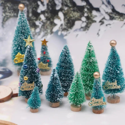 Decorated Mini Christmas Tree Cedar Pine on Sisal Silk Blue - green Mini Pearl Pentagram Christmas Tree Figurines & Miniatures - MAGUSTA BEAUTY