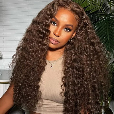 Deep Curly Echthaarperücken Schokobraun 13x4 13x6 HD Lace Frontal Perücke Farbige Wasserwelle Lace Front Perücke für Frauen 30 36 Zoll