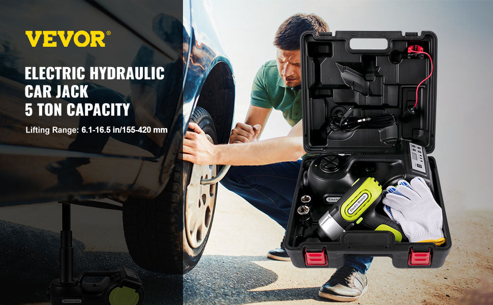 VEVOR 5 Ton 12V Electric Car Jack Kit + Impact Wrench LED Light Portable Hydraulic Jack 13.5-36 CM Tire Lifting Car Repair Tool