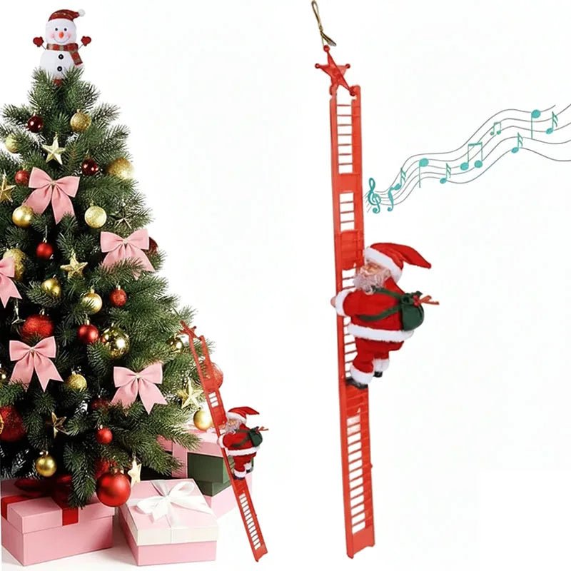Electric Climbing Santa, Musical Christmas Decoration, Fun Holiday Ladder Toys for Home, Tree, Fireplace, Unique Festive Decor - MAGUSTA BEAUTY