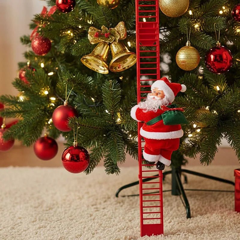Electric Climbing Santa, Musical Christmas Decoration, Fun Holiday Ladder Toys for Home, Tree, Fireplace, Unique Festive Decor - MAGUSTA BEAUTY