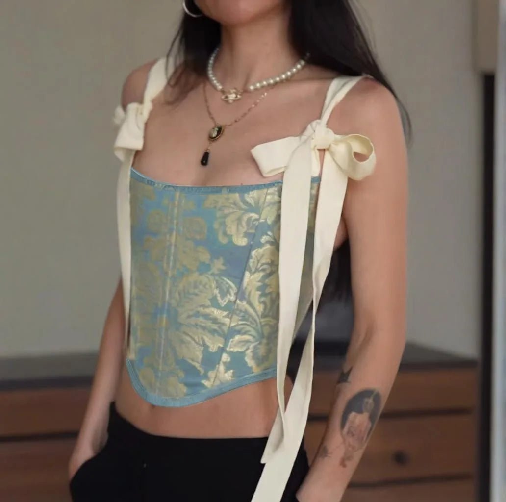 European and American fashion suspender embroidery printing bow waist vest female ins niche spice girl wind Joker slim top - MAGUSTA BEAUTY