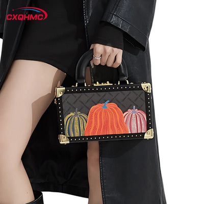 Echtes Leder Damen Handtaschen Abendtasche Henkeltasche Umhängetasche Kleine Harte Geldbörse Kürbisbox-Taschen