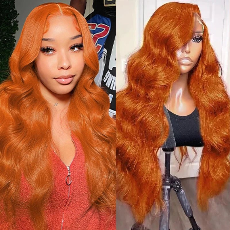 Ginger Orange 13x6 Lace Front Wigs Human Hair 200% Density Body Wave Wig 350 Colored Human Hair Wig Pre Plucked - MAGUSTA BEAUTY