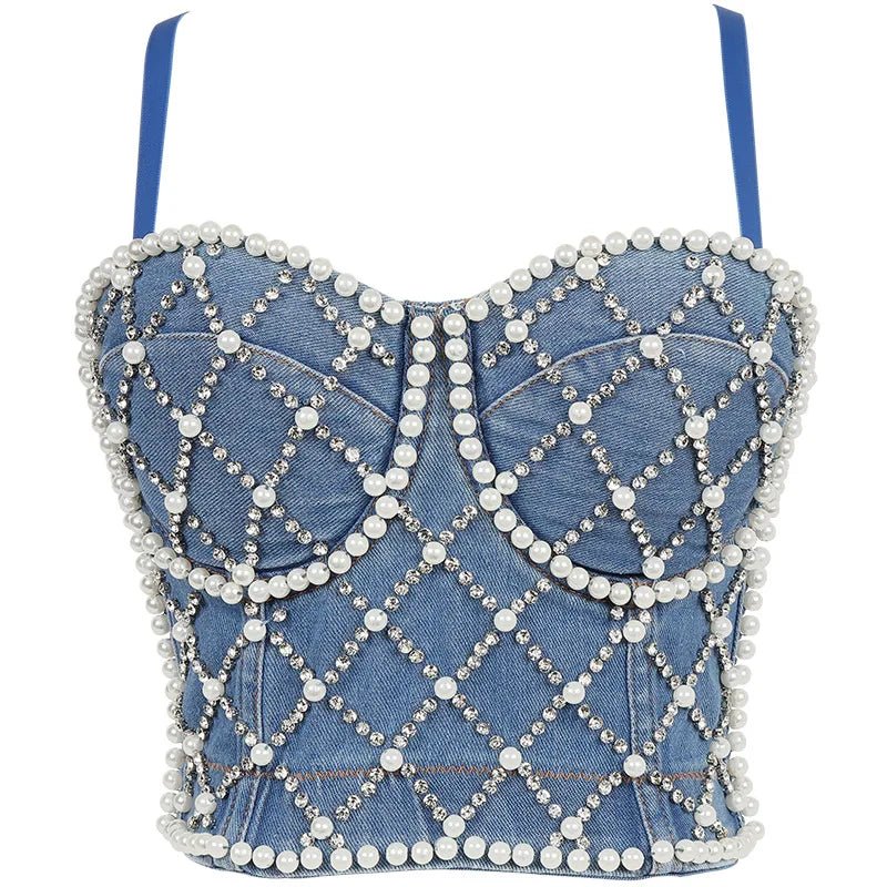 Irene Tinnie Sexy Cute Hole Cartoon Decoration Push Up Bustier Women's Denim Bralette Cropped Top Vest Plus Size - MAGUSTA BEAUTY