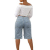 Knee Length Women Jeans High Waist Jean Denim Washed Pants Sashes Zipper Fly Distressed Straight Diamonds Summer Vintage - MAGUSTA BEAUTY