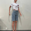 Knee Length Women Jeans High Waist Jean Denim Washed Pants Sashes Zipper Fly Distressed Straight Diamonds Summer Vintage - MAGUSTA BEAUTY