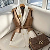 Large Size Summer White Jacket Vest Luxury Big Turndown Collar Point Collar Color Contrast Retro Waistcoat Elegant Office Ladies - MAGUSTA BEAUTY