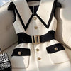 Large Size Summer White Jacket Vest Luxury Big Turndown Collar Point Collar Color Contrast Retro Waistcoat Elegant Office Ladies - MAGUSTA BEAUTY