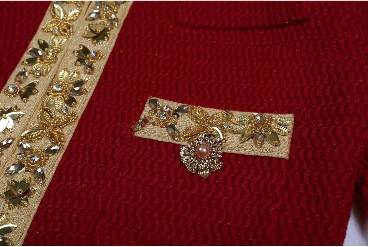 Luxury Crystal Long Evening Dresses Women 2 Piece Women Skirt Suits Beading Knitting Cardigans Sweater Long Pencil Skirts Sets - MAGUSTA BEAUTY