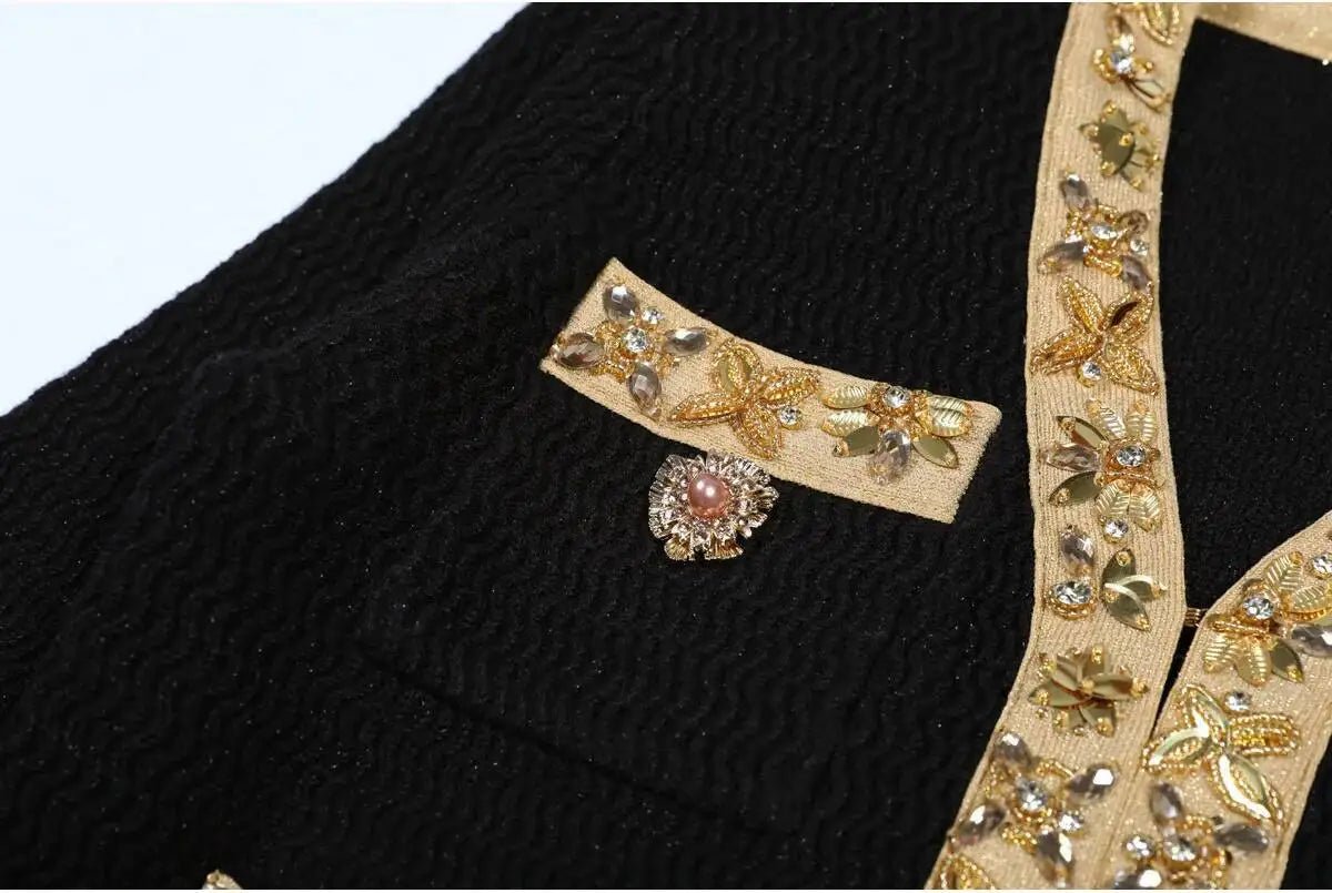 Luxury Crystal Long Evening Dresses Women 2 Piece Women Skirt Suits Beading Knitting Cardigans Sweater Long Pencil Skirts Sets - MAGUSTA BEAUTY