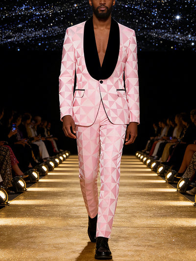 Men's plaid two - piece jacquard suit set, including a single - button printed evening jacket and pants, suitable for weddings, dinn - MAGUSTA BEAUTY