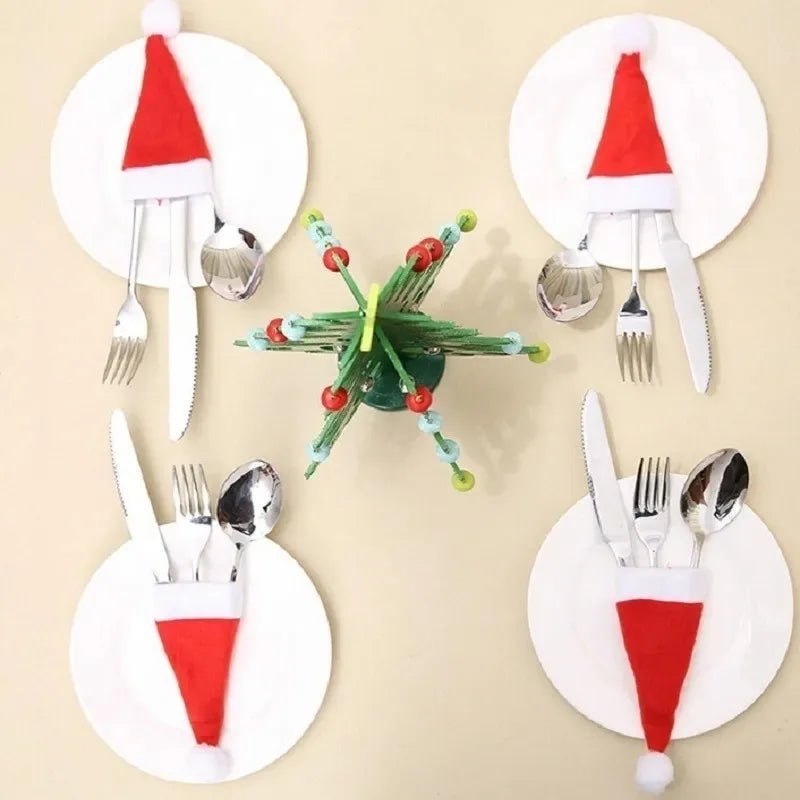 Merry Christmas Decorations 2024 Christmas Tableware Bag Holder Christmas Hat Fork Knife Cutlery Bag Christmas Decor for Home - MAGUSTA BEAUTY
