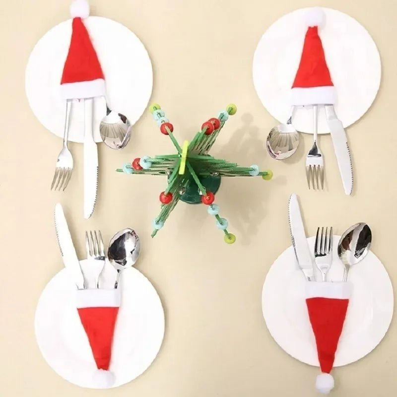 Merry Christmas Decorations 2024 Christmas Tableware Bag Holder Christmas Hat Fork Knife Cutlery Bag Christmas Decor for Home - MAGUSTA BEAUTY