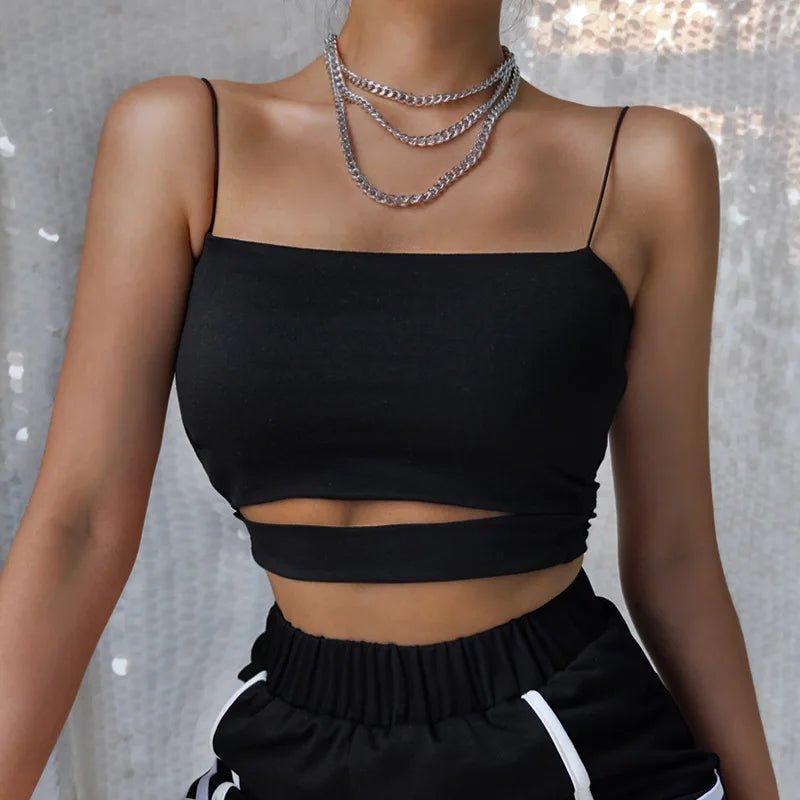 New Fashion Hot Sexy Women Summer Sexy Casual Sleeveless Cut - Out Short Tee Shirt Crop Top Vest Strap Tank Top Blouse - MAGUSTA BEAUTY