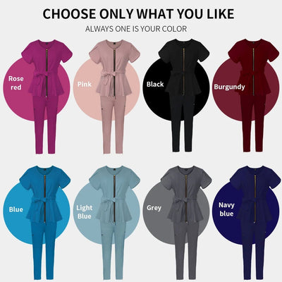 Nurse Uniform Suit Scrubs Uniforms Veterinary Work Clothes Scrub Tops Pants Women Solid Color Short Sleeve Pockets Carer Uniform - MAGUSTA BEAUTY