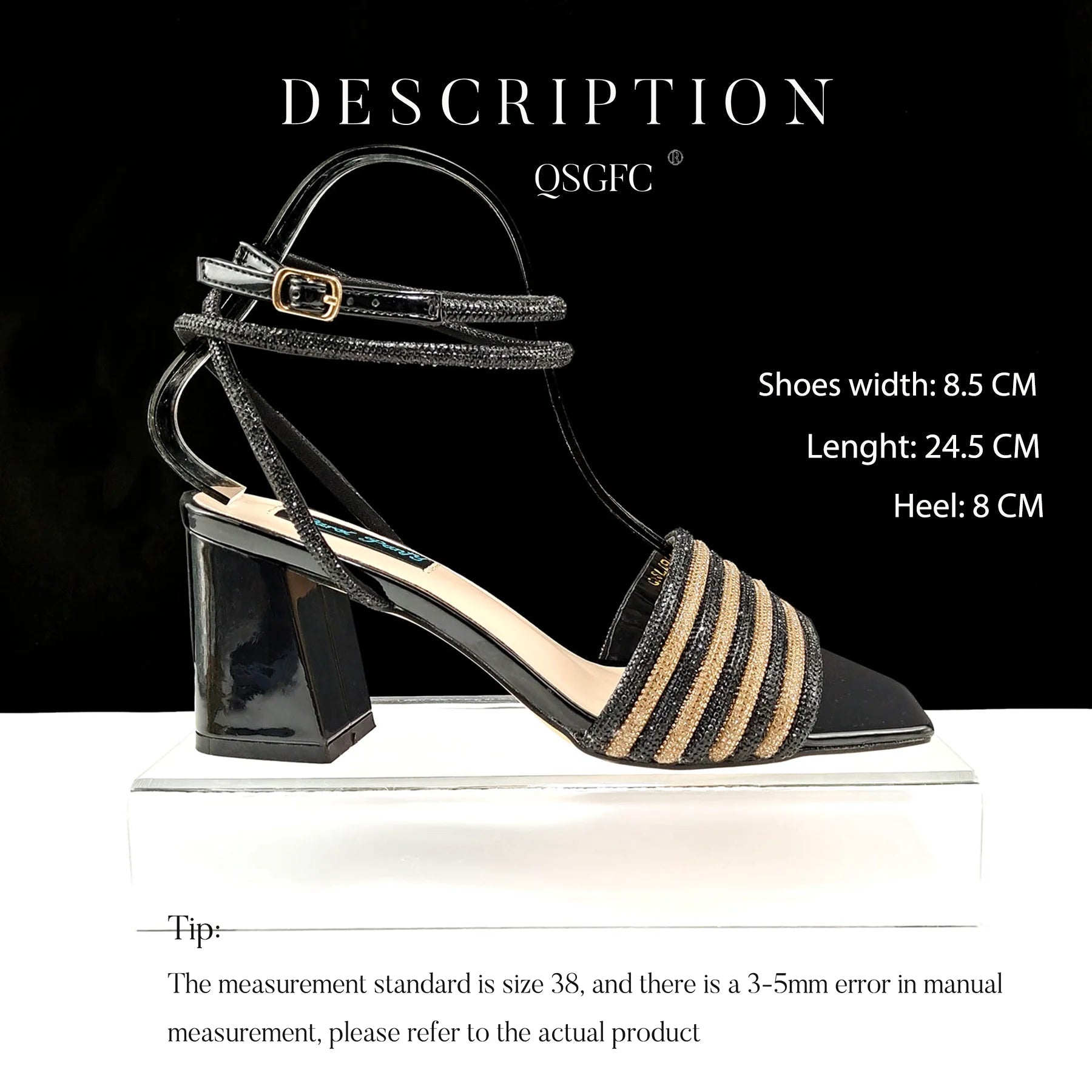 QSGFC Newest Black Color Personalized Design Rhinestone Decoration High Heel Peep Toe Banquet Ladies Shoes And Bag Set - MAGUSTA BEAUTY