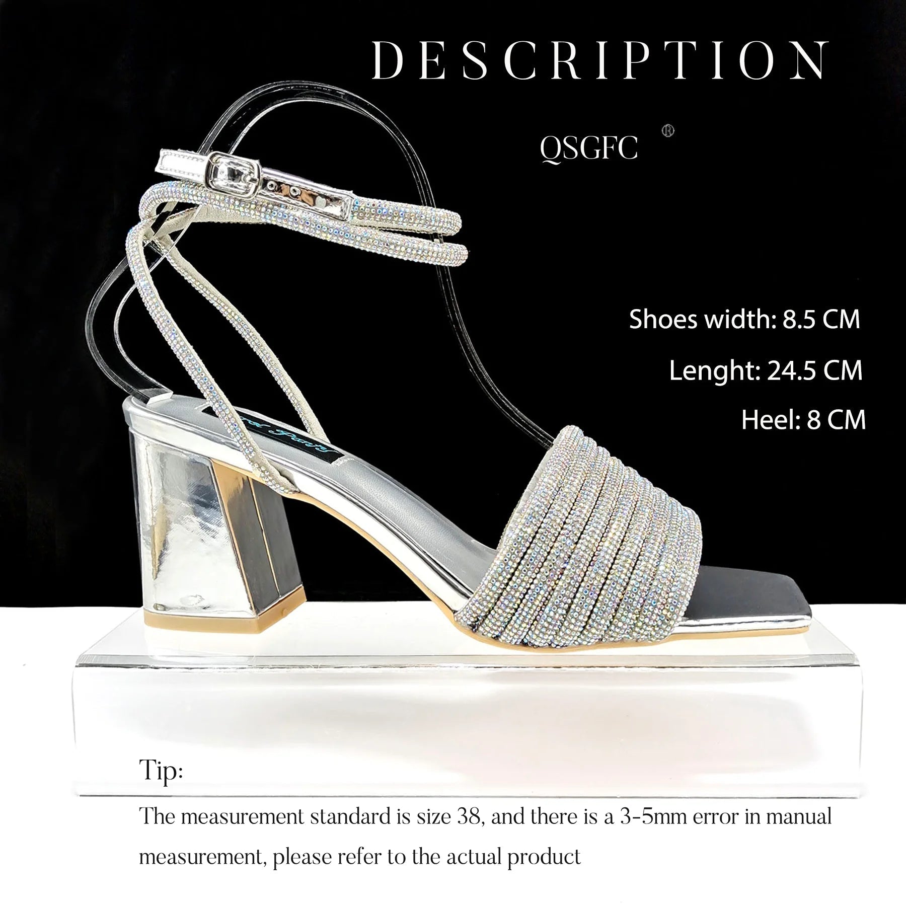 QSGFC Newest Black Color Personalized Design Rhinestone Decoration High Heel Peep Toe Banquet Ladies Shoes And Bag Set - MAGUSTA BEAUTY