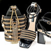 QSGFC Newest Black Color Personalized Design Rhinestone Decoration High Heel Peep Toe Banquet Ladies Shoes And Bag Set - MAGUSTA BEAUTY