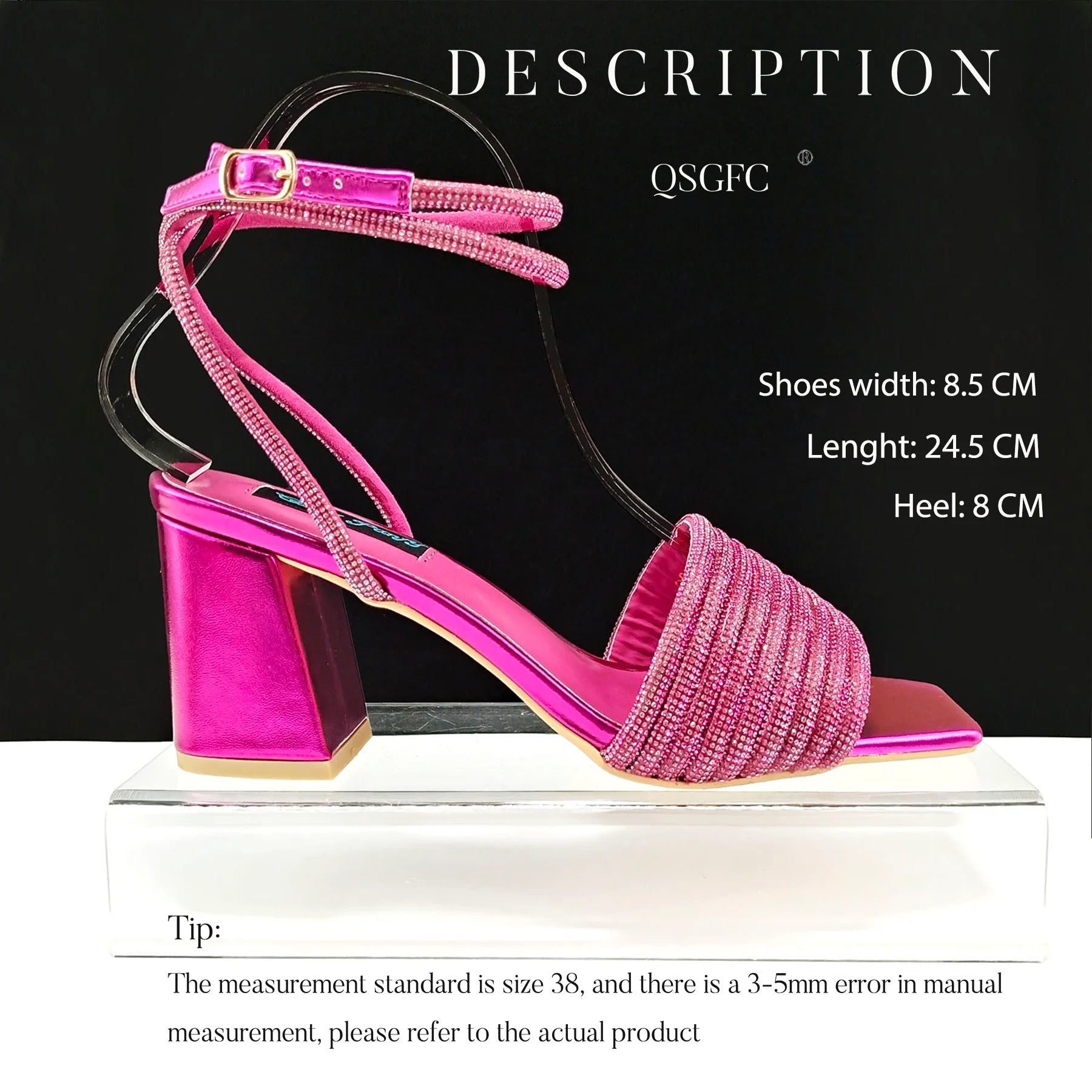 QSGFC Newest Black Color Personalized Design Rhinestone Decoration High Heel Peep Toe Banquet Ladies Shoes And Bag Set - MAGUSTA BEAUTY