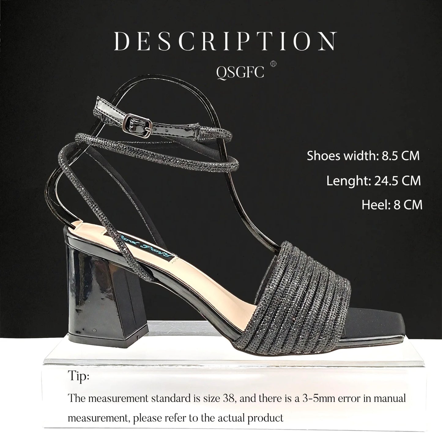 QSGFC Newest Black Color Personalized Design Rhinestone Decoration High Heel Peep Toe Banquet Ladies Shoes And Bag Set - MAGUSTA BEAUTY
