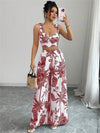 Sexy Strapback Halter Tops Long Pants Female 2 - piece Set Summer Fashion Printed Wide - leg Pocket Trousers Elegant Women's Suit - MAGUSTA BEAUTY