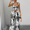 Sexy Strapback Halter Tops Long Pants Female 2 - piece Set Summer Fashion Printed Wide - leg Pocket Trousers Elegant Women's Suit - MAGUSTA BEAUTY