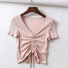 Sexy V Neck Cropped Tank Tops Women Drawstring Tie Up Front Camis Candy Colors Streetwear Slim Fit Ribbed Crop Top - MAGUSTA BEAUTY