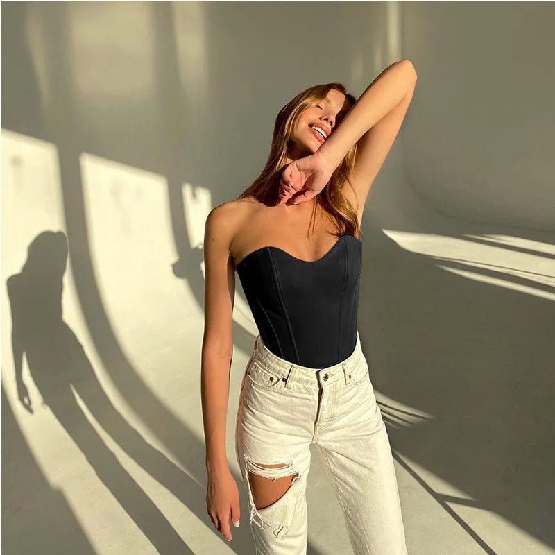 Sexy Women Tube Tops Solid Sleeveless Slim Skinny Corset Cropped Top 2024 Summer Casual Elegant Female Strapless Vest - MAGUSTA BEAUTY