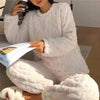 Soft Coral Velvet Jacquard Warm Pajama Set for Women Cozy Loungewear Outerwear for Winter Christmas Back to School Gift ﻿ - MAGUSTA BEAUTY
