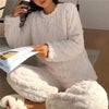 Soft Coral Velvet Jacquard Warm Pajama Set for Women Cozy Loungewear Outerwear for Winter Christmas Back to School Gift ﻿ - MAGUSTA BEAUTY
