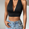 Solid Color Grunge Punk Backless Halter Top Women Summer 2024 Sexy Sleeveless Deep V - neck Crop Tops Streetwear Y2K Clothes - MAGUSTA BEAUTY